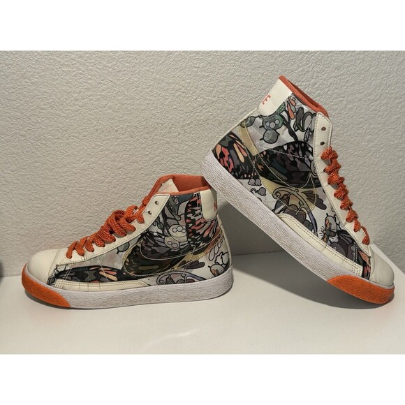 NIKE Womens Blazer High Size 7 White Orange 2009 Art Design Pattern 317808-115 - Picture 11 of 15